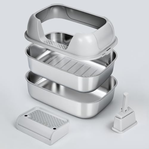 Stainless Steel Sifting Litter Box by Dowanqocats