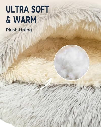 ShinHye Round Plush Fluffy Hooded Cat Bed Cave, Cozy - Image 3