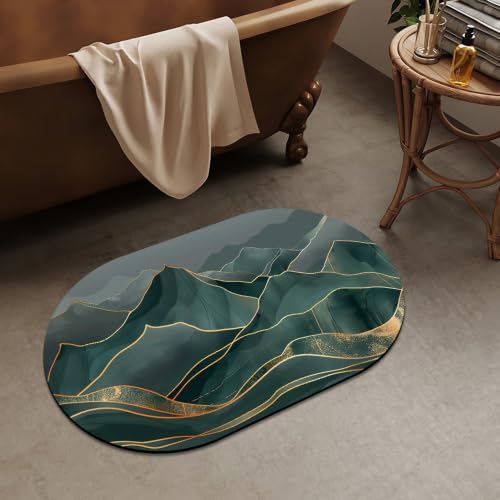 Green and Gold-Mountain-Super Absorbent Quick-Drying Bathroom Mat Rug, Rubber - Image 2