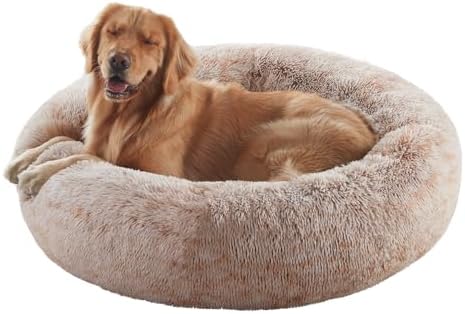 36 inches Faux Fur Fluffy Donut Dog Bed by BedStillLoveStill