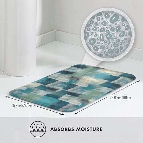 Turquoise Grey Modern Geometric Bath Mat 24x16 Inch Non-Slip Soft Microfiber - Image 5