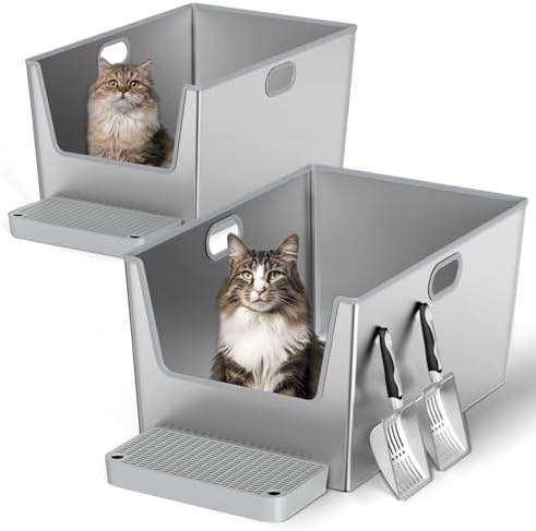 2 Pack 12'' High Sides XXXL Stainless Steel Litter Box by Unknown
