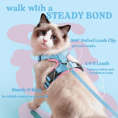 rabbitgoo Cat Harness and Leash Set, Escape Proof Vest, Light Blue & Pink - Image 5