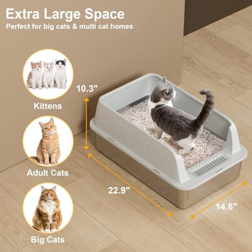 TENTIZON Stainless Steel Cat Litter Box, XL Large Metal Kitty Litterbox - Image 5
