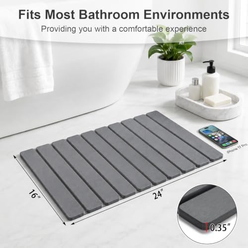 Linidcoud Foldable Stone Bath Mat, Diatomite Quick Dry Shower Mat 24" x 16" - Image 2