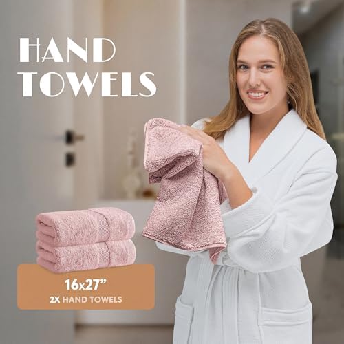 White Classic Pink Bath Towel Set of 6-100% Cotton Highly Absorbent Towels - Image 5