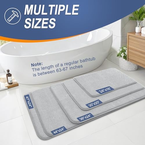 OLANLY Memory Foam Bathroom Runner Rugs 44x24, Long Bath Mats, Light Grey - Image 5