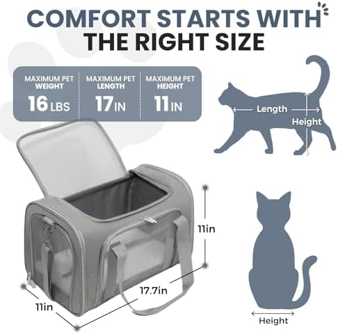 Soft-Sided Cat Carrier 18x11x11 in Expandable Travel Pet Bag 15LBS - Image 2