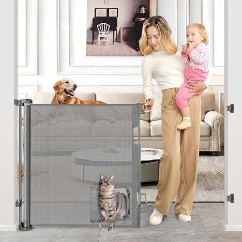 Retractable Dog Gate with Cat Door 55" Wide Retractable Pet Gate with Cat Door by SpecializinginBabySafetyProducts