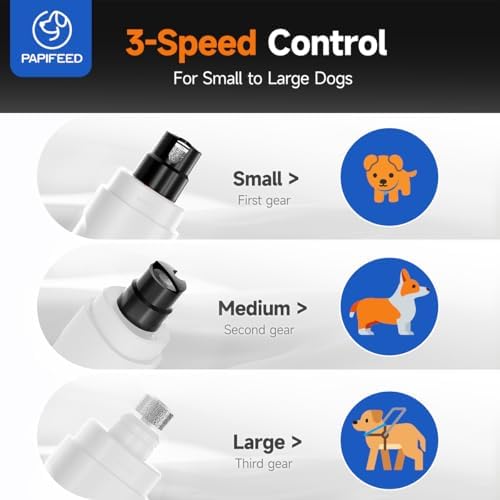 PAPIFEED Dog Nail Grinder with LED Light, Ultra Quiet 3-Speed Electric Nail File - Image 4