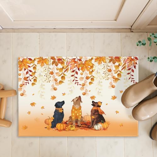 Giwawa Fall Dogs Bath Rug Autumn Leaves Bathtub Mat Non Slip Absorbent Holiday - Image 7