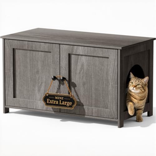 Extra Large Hidden Cat Litter Box Enclosure Furniture, Dog Proof Kitty Washroom by MZNZ