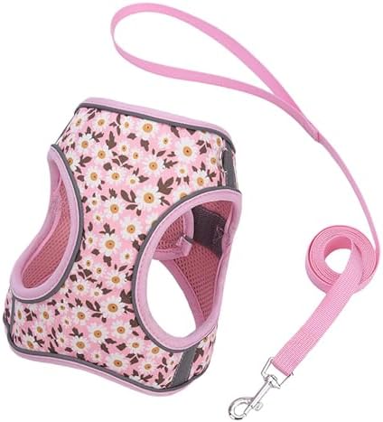 Small Dog Harness Pink Daisy Flowers No Pull Reflective Harness - Image 3