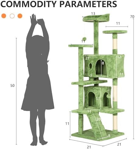 BestPet | 70" Cat Tree Tower | Green | Sturdy Multi-Level Cat Tree - Image 7