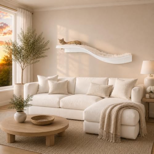 THE REFINED FELINE 60 Inch Lotus Branch Cat Shelf in White - Image 2