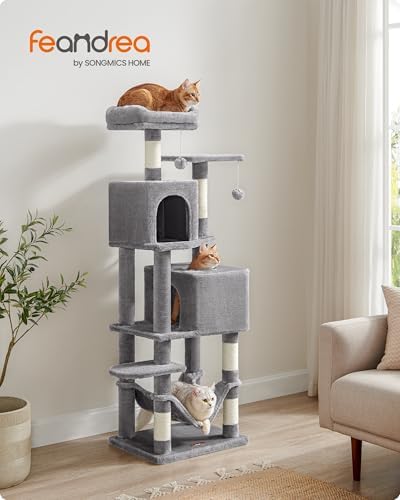 Feandrea Cat Tree, 59.5-Inch Tall Cat Tower, Light Gray - Image 2
