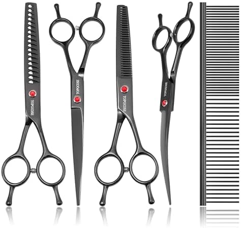 Dog Grooming Scissors Kit, Professional 6 in 1 Pet Scissors Sharp Shears Set by TOPGOOSE