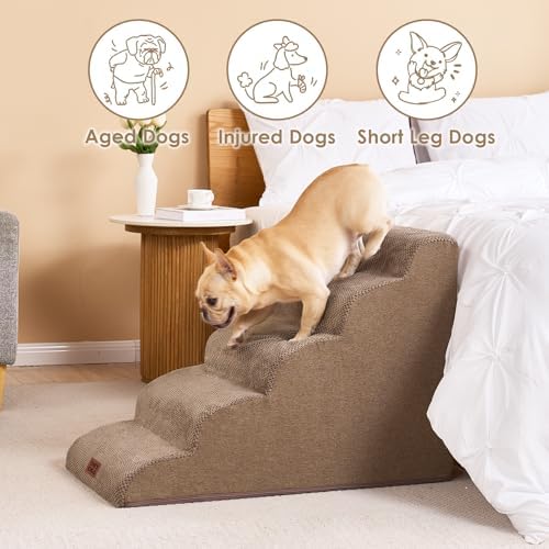 EHEYCIGA Curved Dog Stairs Ramp, 5-Step High Beds, 22.6" H Pet Step - Image 4
