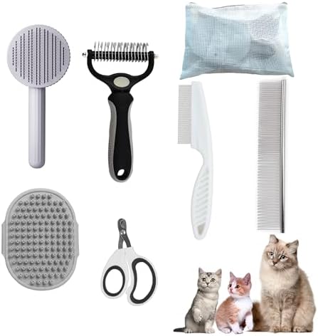 Cat Deshedding & Dematting Brush Kit, 6 Self-Cleaning Tools by POSAPET