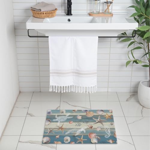 Giwawa Coastal Starfish Bath Rug Summer Sea Turtle Bathroom Carpet Soft Non - Image 2