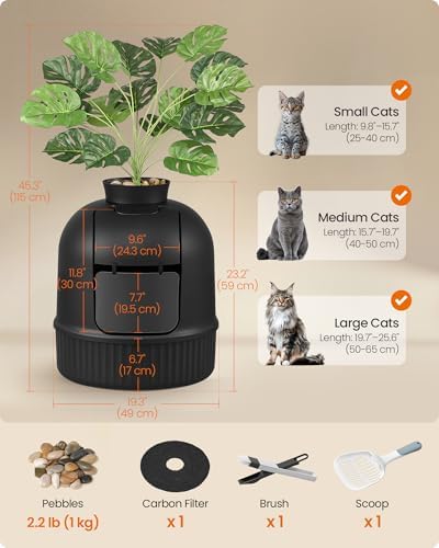 Feandrea Cat Litter Box with Artificial Plant, Enclosed Hidden Litter Box - Image 6