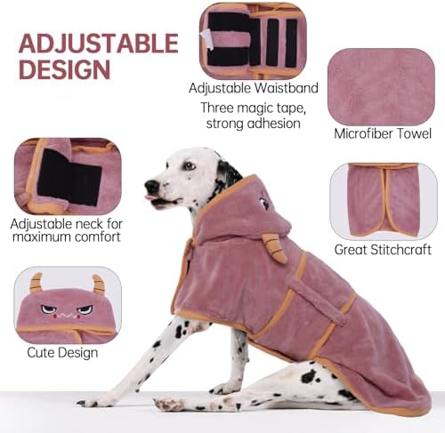 Dog Bathrobe, Fast Drying Coat, Super Absorbent Bath Towel Pink S - Image 3