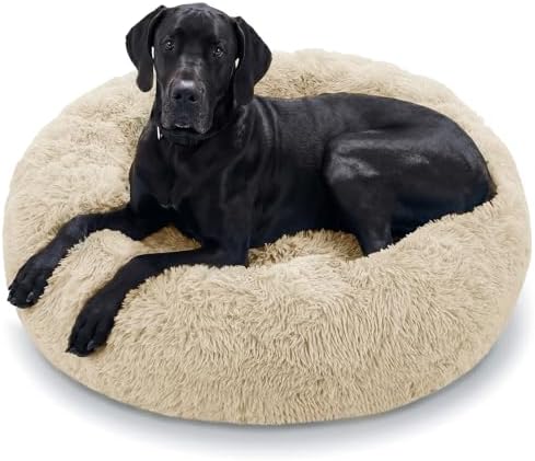 JOLLYVOGUE Dog Beds Large Sized Dog, Calming Anti-Anxiety Dog Bed, Fluffy Donut by JOLLYVOGUE