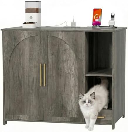 Hidden Cat Litter Box Enclosure Furniture – Large Dog-Proof Litter Box Cabinet by Skybright