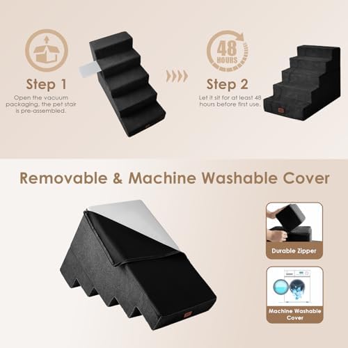EHEYCIGA Dog Stairs for High Bed 25" H, Extra Wide Dog 5-Step - Image 7