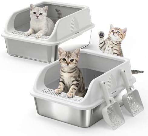 2 Pack Stainless Steel Litter Box by AKAOLA