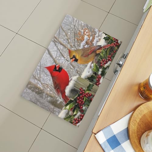Giwawa Winter Birds Bath Rug Red Berry Washable Bathroom Mat 16x24 Inch Indoor - Image 5