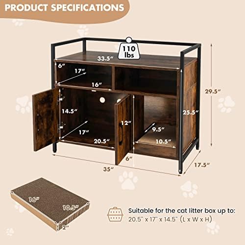 GIANTEX Cat Litter Box Enclosure, Hidden Cat Cabinet Furniture - Image 3