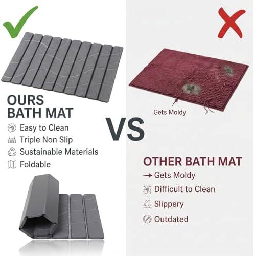 Linidcoud Foldable Stone Bath Mat, Non Slip Large Diatomaceous Shower Mat - Image 6