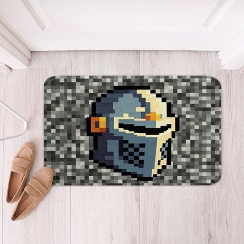 Manfei Pixel Grid Bath Mat, Pixelated Knight Helmet Print Kids Mats Rugs by Manfei