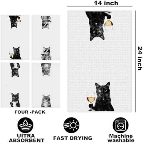 4 Pcs Funny Cat Kitchen Towels 24x14 Inch, Funny Reusable Dish Towels - Image 2
