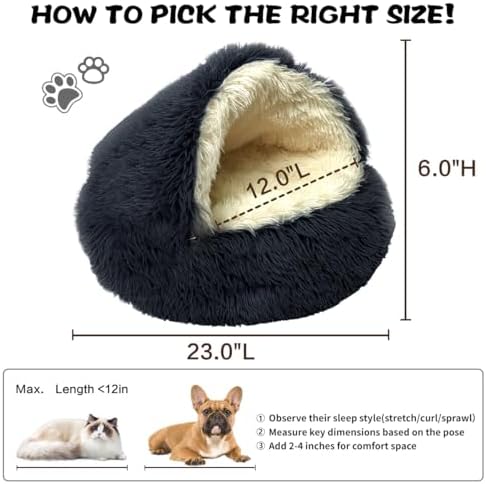 ShinHye Cat Bed Round Plush Fluffy Hooded Cat Bed Cave, Cozy - Image 2