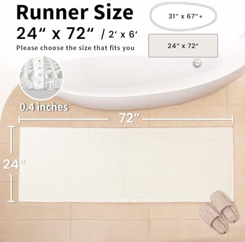 Long White Bathroom Rug, Waffle Bath Mat Runner Non Slip, 24 x 72 - Image 2