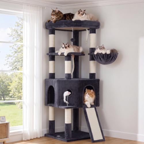 Cat Tree, 61 Inch Tall Cat Tower, Diamond-Shaped Cat Cave VCT001G by VibrissiaHome