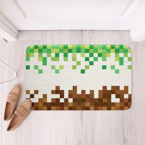 Pixelated Bath Rug, Geometric Patchwork Grid Shaggy Absorbent Non Slip Floor Mat by Manfei