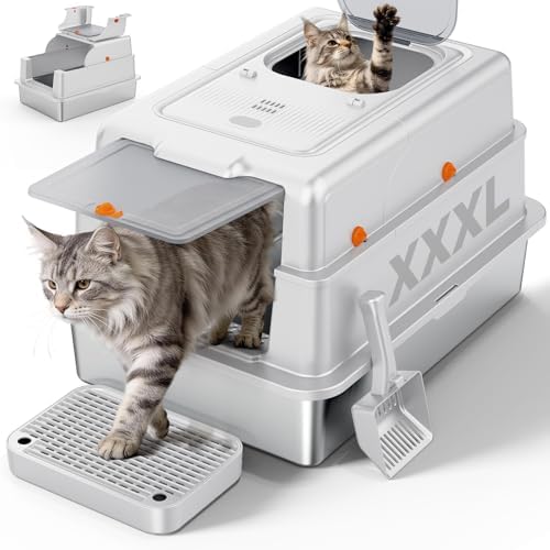 FURTIME XXXL Extra Large Enclosed Stainless Steel Litter Box by FURTIME