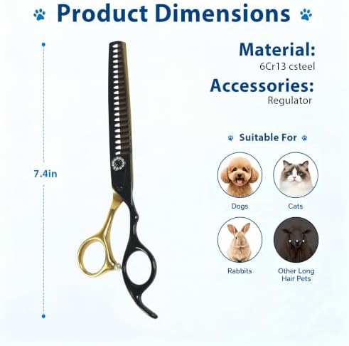 7" Dog Grooming Thinning Shears, 21 Teeth Chunker Shears - Image 2