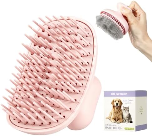 Dog Bath Brush for Grooming & Shedding, Self-Cleaning Pet Scrubber by Olaemuo