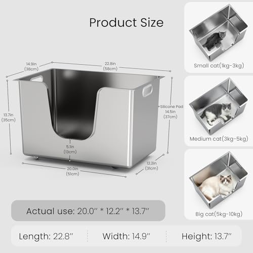 Enclosed Stainless Steel Cat Litter Box 13.8” High Sides, Extra Large Litter Box - Image 2
