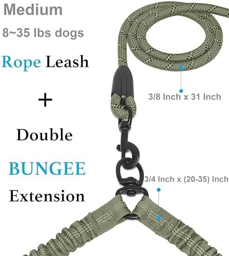 iYoShop Double Dog Leash, 360° Swivel, No Tangle, Military Green - Image 2