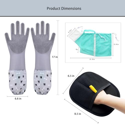 Pet Grooming Long Sleeve Washing Gloves feature silicone grooves design - Image 6