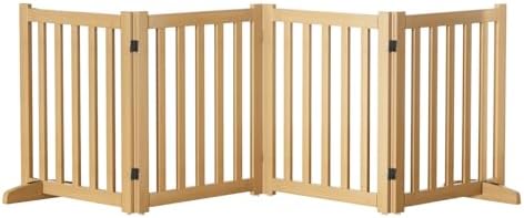 Wooden Freestanding Foldable Dog Gate, 24 Inch Height 4 Panel Pet Gate No Drill by Unknown