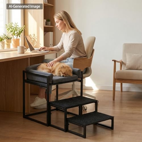 2-in-1 Foldable Pet Steps Window Perch, Iron Cushioned Bed - Image 2
