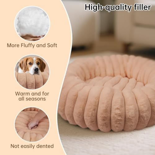 Donut Dog Beds Large Sized Dog Washable Plush Pet Bed, 36in Brown - Image 5