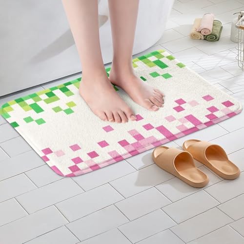 Pixelated Style Bathroom Rug, Geometric Camouflage Grid Non Slip Bath Mat - Image 2