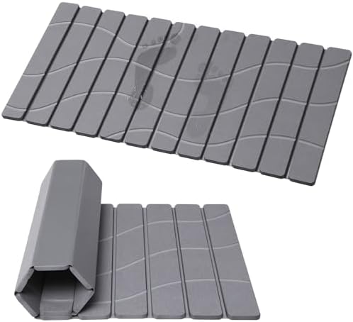 Linidcoud Foldable Stone Bath Mat, Non Slip Large Diatomaceous Shower Mat by linidcoudhome